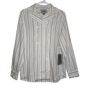 NEW Emanuel Ungaro White Stripe Double Breast Button Down Shirt Womens 12 VTG